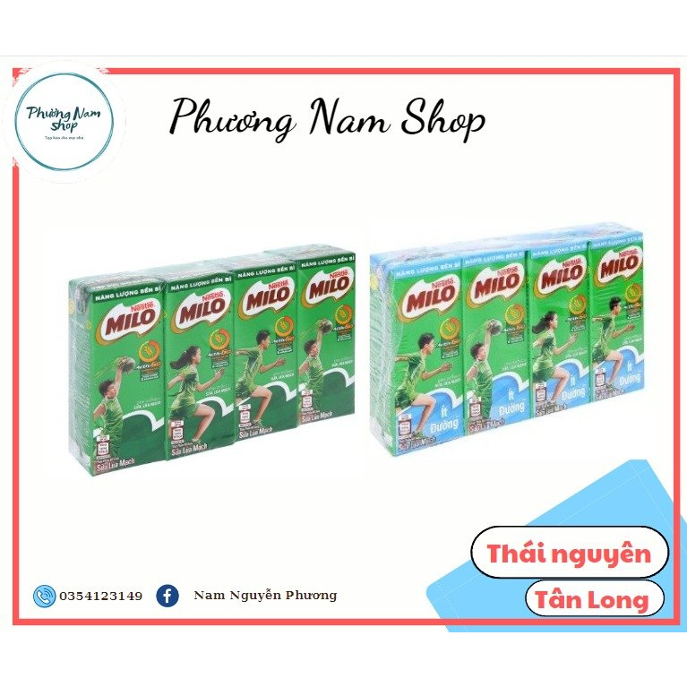 Sữa Milo Lúa Mạch 180ml Vỉ 4 Có đường ít đườngmilo Thái Lan 