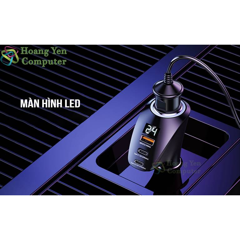 Tẩu Sạc Nhanh Xe Hơi Remax RCC339 (1 Cổng USB và 02 Type C) | Cốc sạc ô tô - Bảo hành 6 tháng - Hoàng Yến Computer