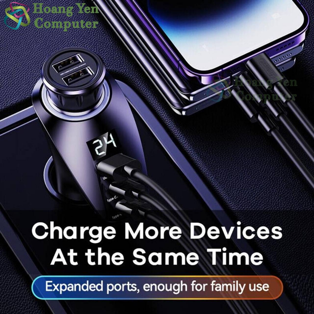 Tẩu Sạc Nhanh Xe Hơi Remax RCC339 (1 Cổng USB và 02 Type C) | Cốc sạc ô tô - Bảo hành 6 tháng - Hoàng Yến Computer