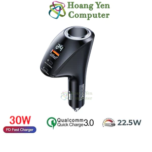 Tẩu Sạc Nhanh Xe Hơi Remax RCC339 (1 Cổng USB và 02 Type C) | Cốc sạc ô tô - Bảo hành 6 tháng - Hoàng Yến Computer