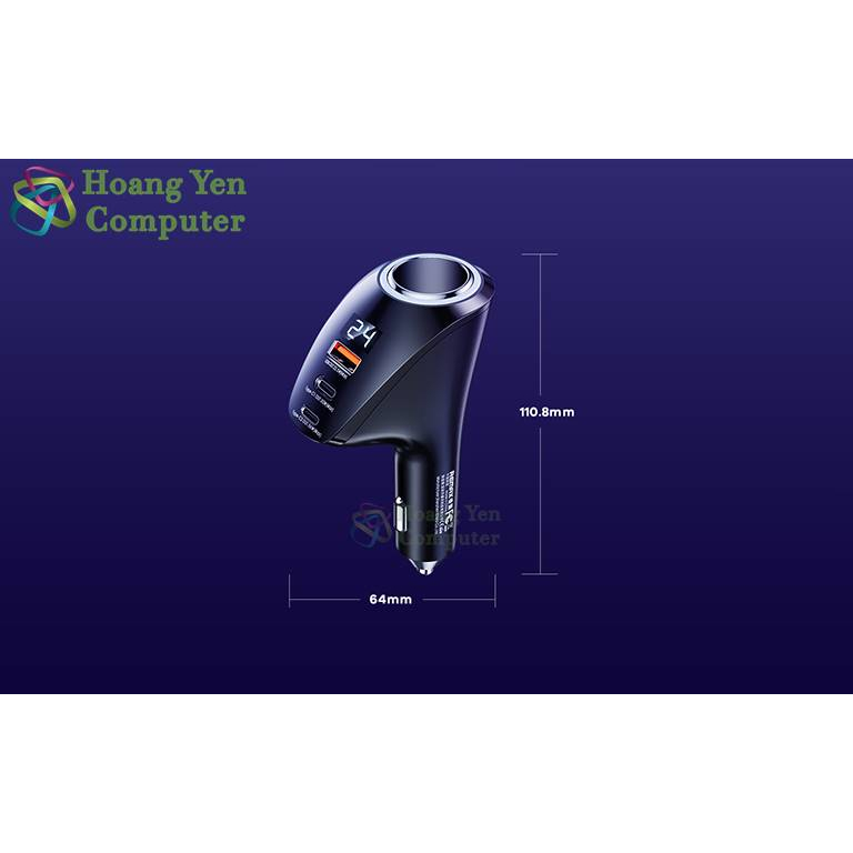 Tẩu Sạc Nhanh Xe Hơi Remax RCC339 (1 Cổng USB và 02 Type C) | Cốc sạc ô tô - Bảo hành 6 tháng - Hoàng Yến Computer