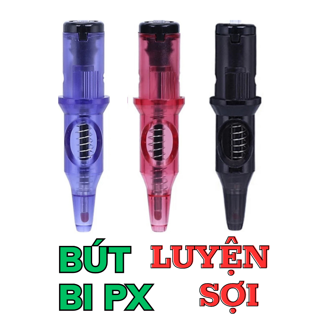 Bút Bi tích hợp Máy Phun Xăm luyện Kéo Sợi Máy, Kéo Sợi Chân Mày trên Giấy Vẽ | Combo vĩ 5 cái màu Xanh, Đen, Đỏ