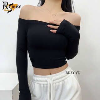 Áo Trễ Vai Dài Tay Croptop Kiểu Sexy Chất Thun Borip Áo Thun Tay Dài Trễ Vai Ôm Body TD06 RUSY