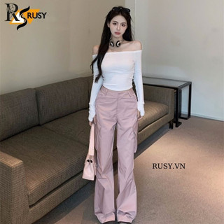 Áo Trễ Vai Dài Tay Croptop Kiểu Sexy Chất Thun Borip Áo Thun Tay Dài Trễ Vai Ôm Body TD06 RUSY