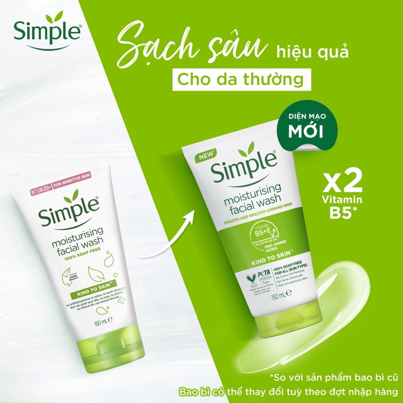 [DIỆN MẠO MỚI] Sữa Rửa Mặt Simple lành tính và hiệu quả cho mọi loại da 150ml