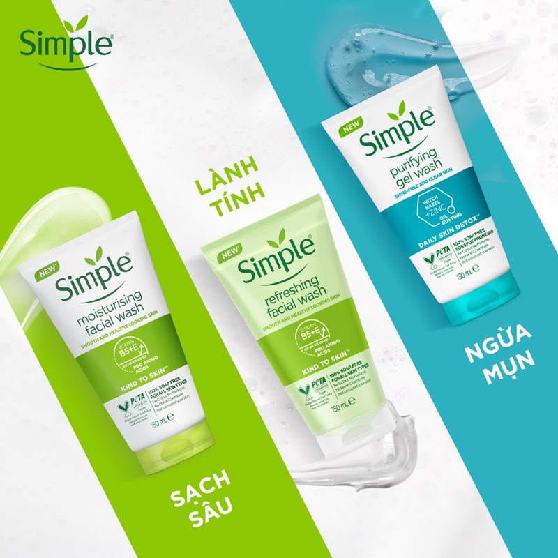 [DIỆN MẠO MỚI] Sữa Rửa Mặt Simple lành tính và hiệu quả cho mọi loại da 150ml
