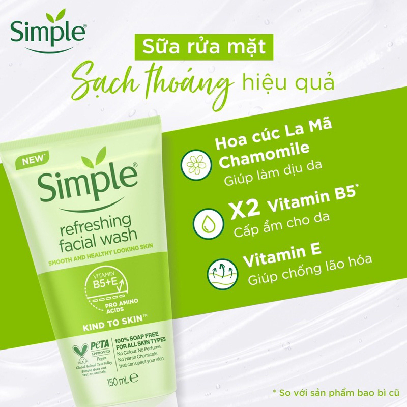 [DIỆN MẠO MỚI] Sữa Rửa Mặt Simple lành tính và hiệu quả cho mọi loại da 150ml