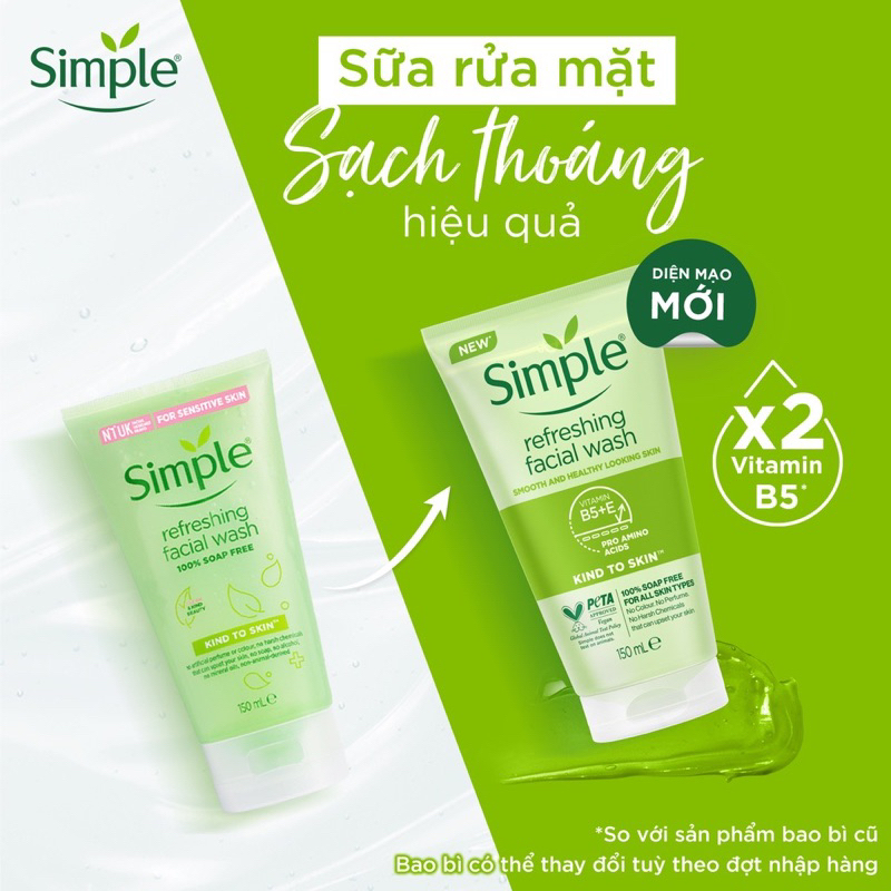[DIỆN MẠO MỚI] Sữa Rửa Mặt Simple lành tính và hiệu quả cho mọi loại da 150ml