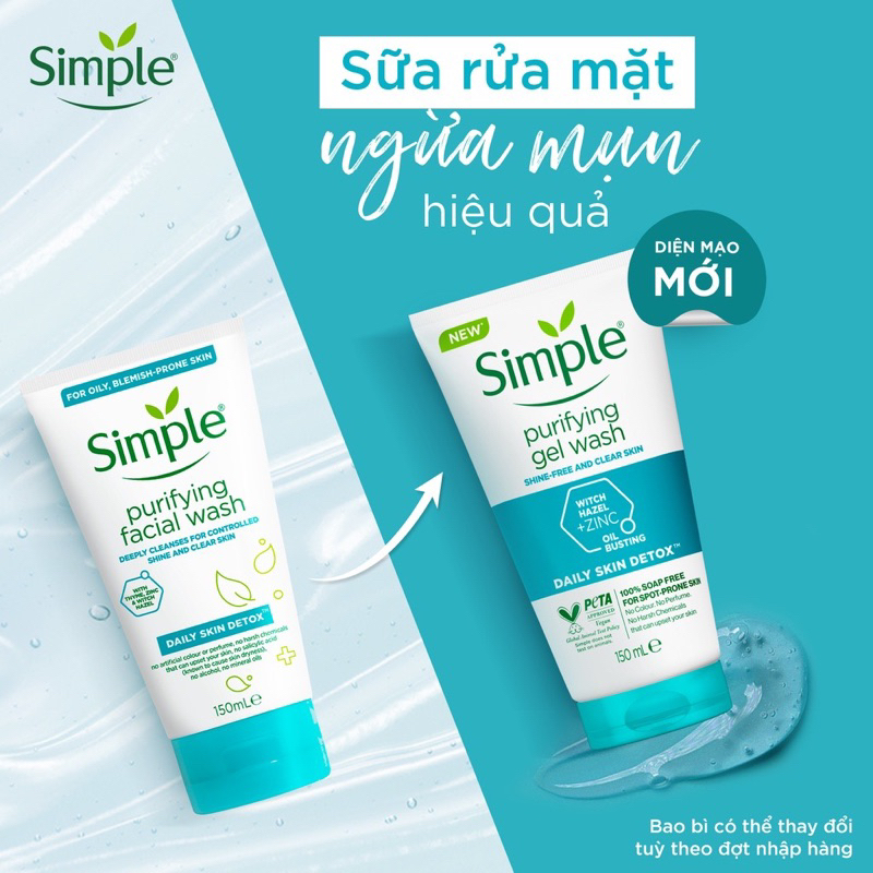 [DIỆN MẠO MỚI] Sữa Rửa Mặt Simple lành tính và hiệu quả cho mọi loại da 150ml