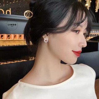 LD06 Bông tai Nơ Hình Tròn Đính Đá LINDO Xinh xắn, Dễ thương, Phong cách Thanh Lịch