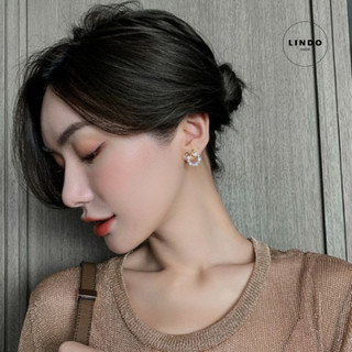 LD06 Bông tai Nơ Hình Tròn Đính Đá LINDO Xinh xắn, Dễ thương, Phong cách Thanh Lịch