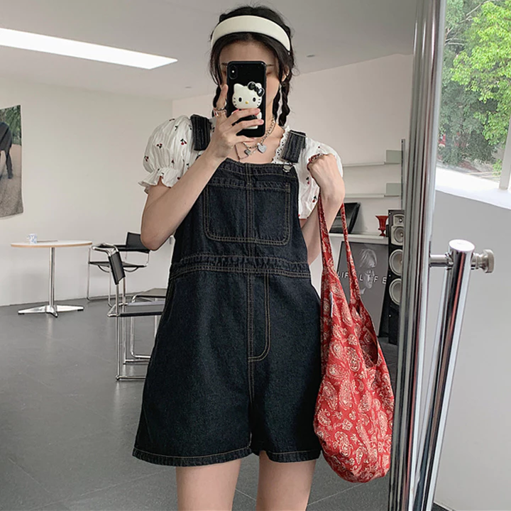 Quần Yếm Bò Nữ MIAA form Rộng Hai Dây, Quần yếm Sooc Jeans Dáng Yếm Ulzzang Xanh Nhạt Cao Cấp