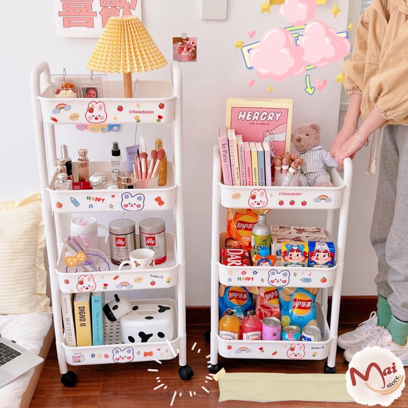 Kệ để đựng đồ đa năng (loại 1 ) 3 - 4 tầng có bánh xe có Sticker Chất Lượng