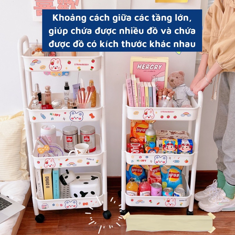 Kệ để đựng đồ đa năng (loại 1 ) 3 - 4 tầng có bánh xe có Sticker Chất Lượng
