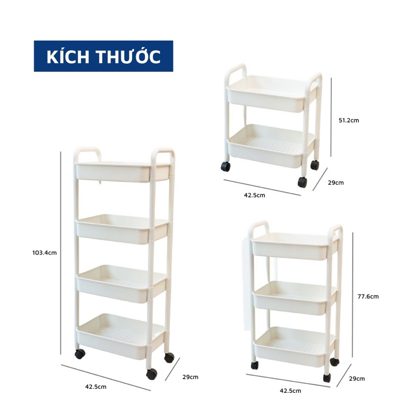 Kệ để đựng đồ đa năng (loại 1 ) 3 - 4 tầng có bánh xe có Sticker Chất Lượng