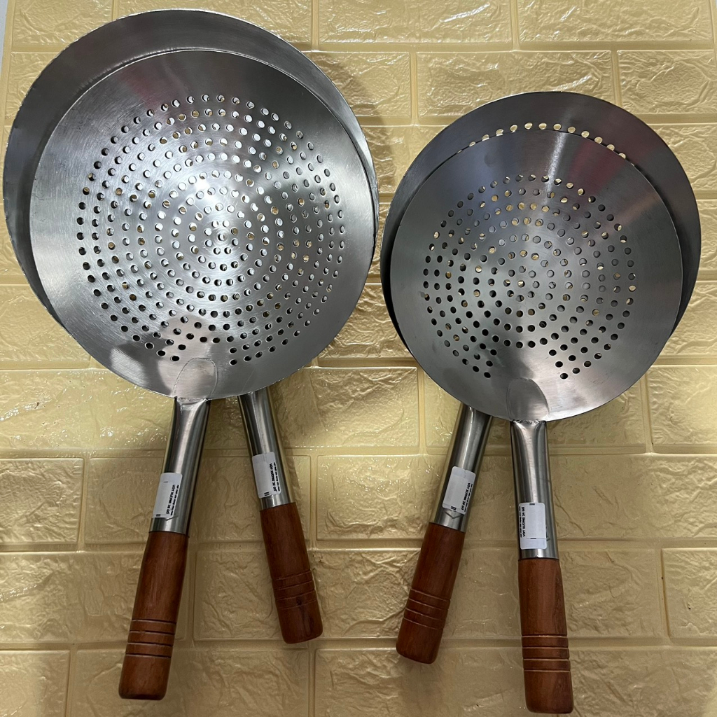 Vợt Vớt Xương Inox Cán Gỗ 5 Zise: 22cm, 24cm , 26cm , 28cm , 30cm ...