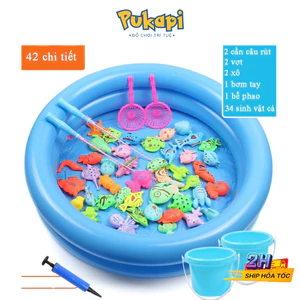 Bộ Đồ Chơi Phao Câu Cá Cho Bé Đồ Chơi Câu Cá Có Gắn Nam Châm Gồm 34 Con Cá 2 Cần Câu Bể Phao 2 Tầng PUKAPI