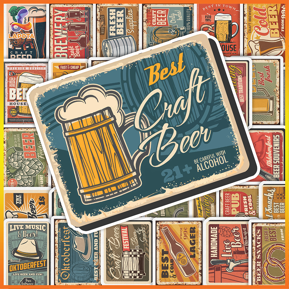 Set 50 cái Sticker Retro Beer chống nước, Hình Dán Beer Retro, Decal đồ ...