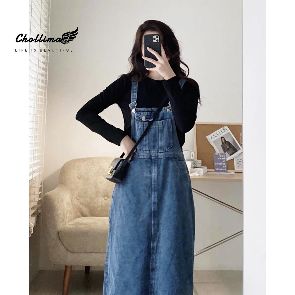 Váy yếm jean Chollima YJ030 chất jean mềm mát phong cách trẻ trung năng ...