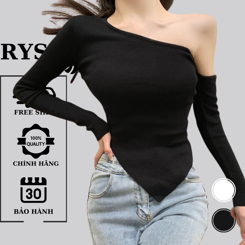 Áo Thun Tay Dài Lệch Vai Vạt Nhọn RYSO FASHION Nữ Ôm Body Áo Thun Basic Chất Thun Gân Dày Dặn spe