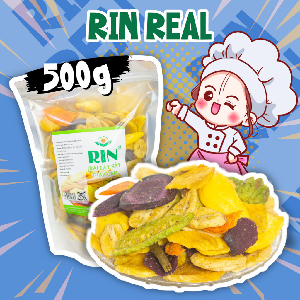 Trái cây thập cẩm sấy RIN REAL rau củ sấy đủ vị, nguyên miếng, trái cây ...