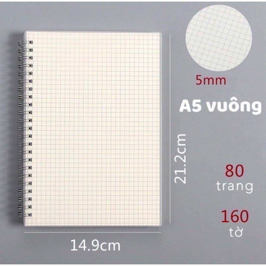 Sổ tay A5 kẻ ô vuông, sổ còng 160 trang bìa trong ( Tặng Sticker ...