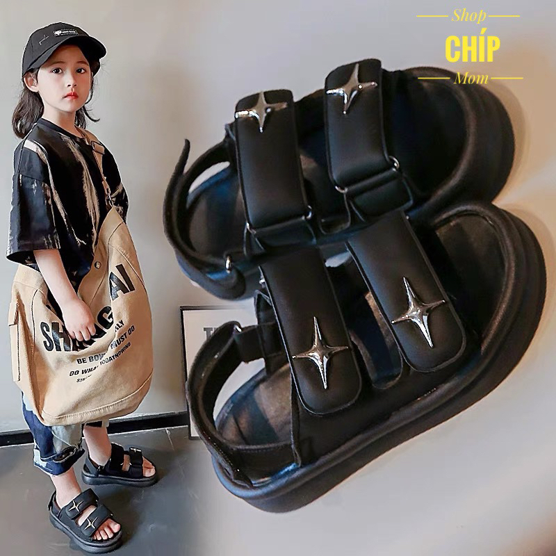 sandal bé trai dép quai hậu cho bé gái ngôi sao da PU bóng mềm êm chân 2 quai kiểu dáng thể thao QCCC full box 219