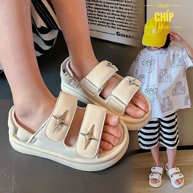 sandal bé trai dép quai hậu cho bé gái ngôi sao da PU bóng mềm êm chân 2 quai kiểu dáng thể thao QCCC full box 219