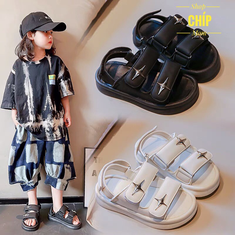 sandal bé trai dép quai hậu cho bé gái ngôi sao da PU bóng mềm êm chân 2 quai kiểu dáng thể thao QCCC full box 219