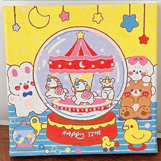 Tranh tô màu theo số Hoạt Hình Cute - Size 20x20cm, đã căng khung sẵn, kèm màu, cọ vẽ