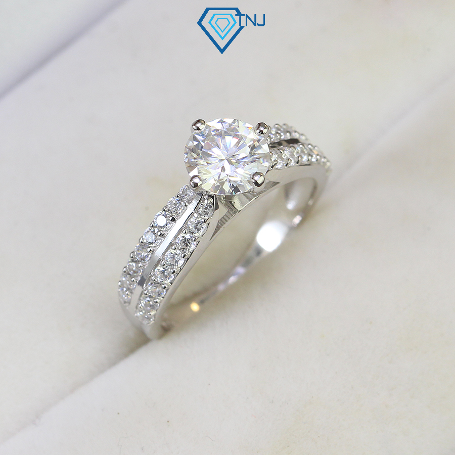 Nhẫn nữ bạc đính đá Moissanite 6.0mm xi bạch kim kiểm định GRA sang trọng, trang sức đi tiệc NNM0017 - Trang Sức TNJ