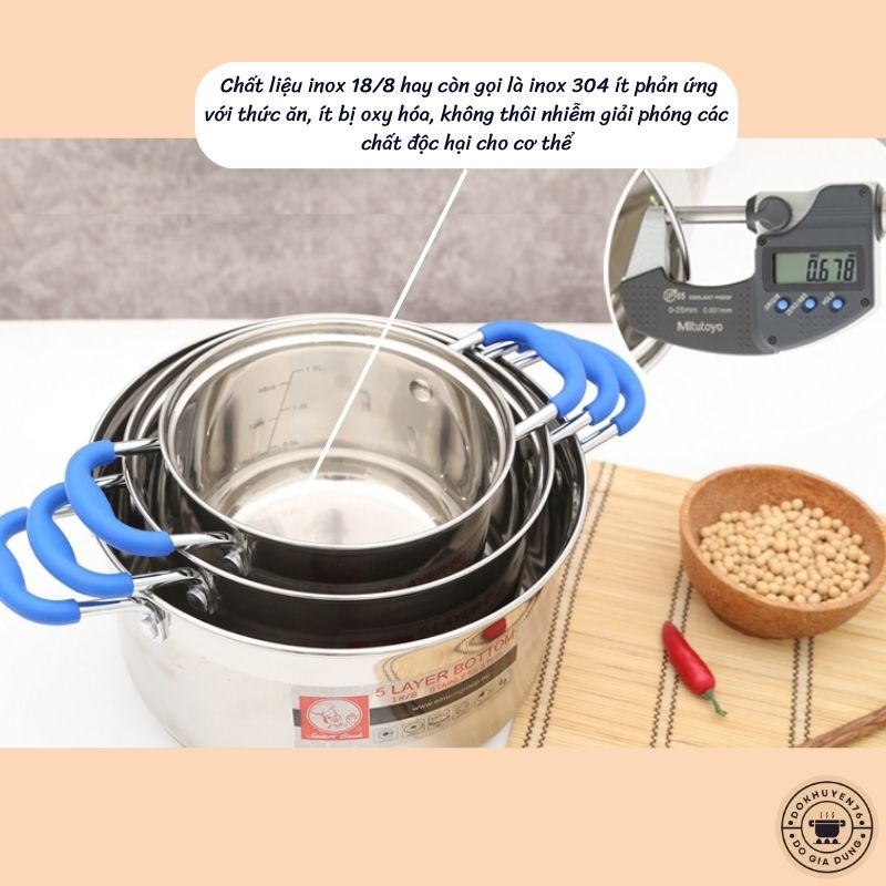 Bộ 3 nồi Inox 304 5 đáy size 16, 20 và 24cm Elmich dùng bếp từ, bảo hành 12 tháng - HÀNG CHÍNH HÃNG