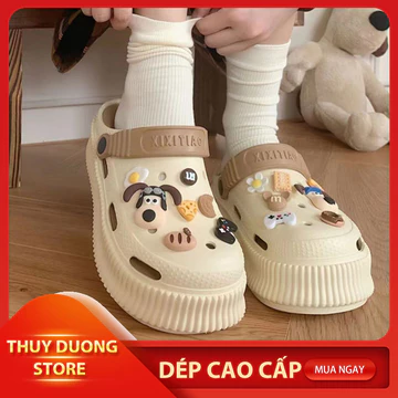 Dép nữ dép cross dép bánh mì dép sục gắn sticker hình chú chó đễ thương đế EVA chống trượt