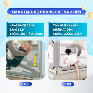 [NÂNG CẤP] Thanh Chắn Giường Cho Bé Pakey Cải Tiến Khóa Kép Cố Định, Nâng Hạ 1 Bên 2 Bên Dễ Dàng, Khung Cao 105cm