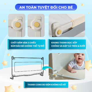 [NÂNG CẤP] Thanh Chắn Giường Cho Bé Pakey Cải Tiến Khóa Kép Cố Định, Nâng Hạ 1 Bên 2 Bên Dễ Dàng, Khung Cao 105cm