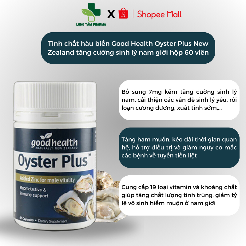 Tinh chất hàu biển Good Health Oyster Plus New Zealand tăng cường sinh lý nam giới hộp 60 viên