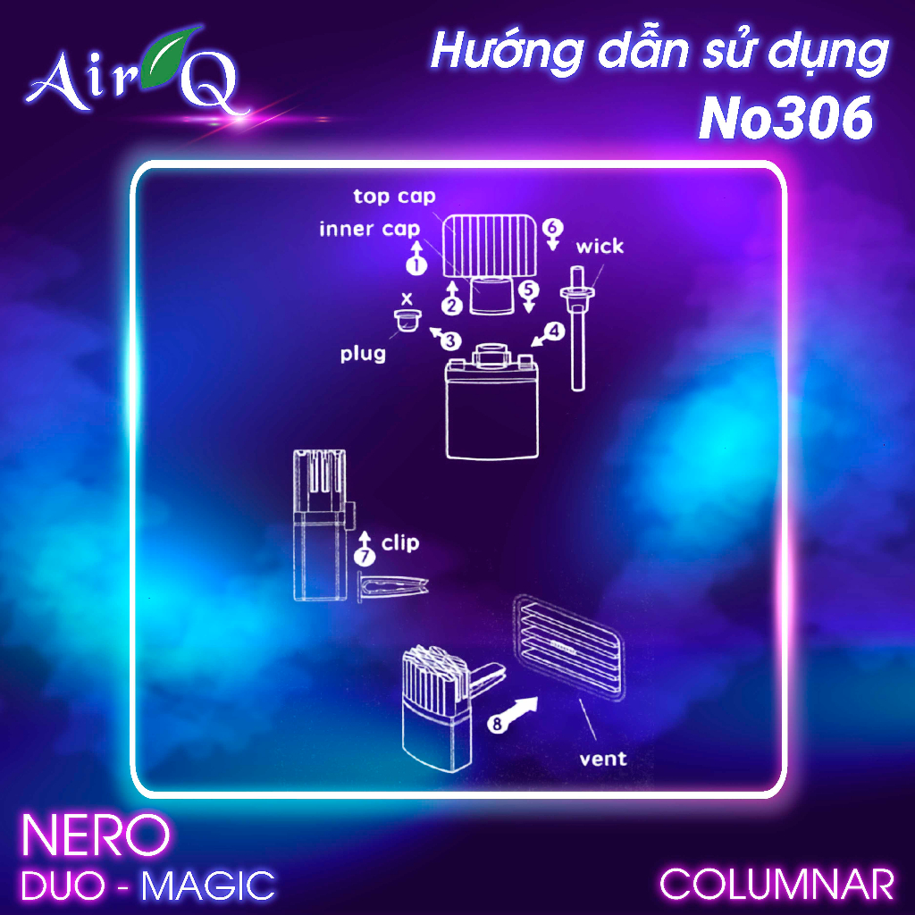 Nước Hoa Ghim Máy Lạnh AIR-Q Nero Duo-Magic Argyle No306-2 Sakura 9ml