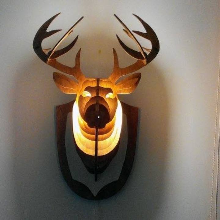 đèn gỗ đầu hươu decor