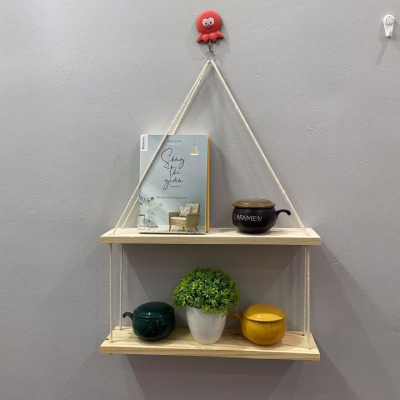 Kệ Gỗ Treo Tường Trang Trí Decor Treo Dây - Tặng Kèm Đinh Và Dây Treo