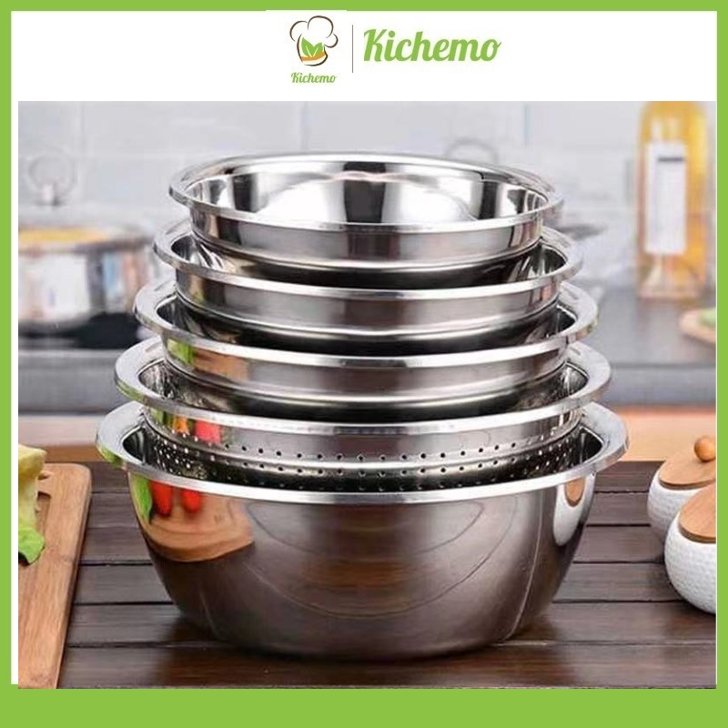 Bộ thau rổ inox 5 món hàng nội địa nhật Set thau rổ 5 món không han gỉ ...