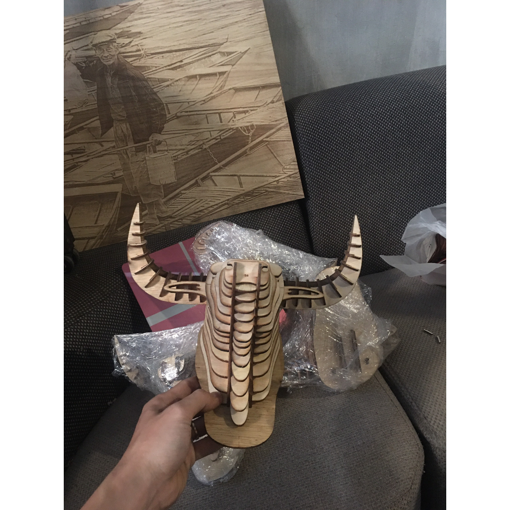 đầu trâu gỗ decor