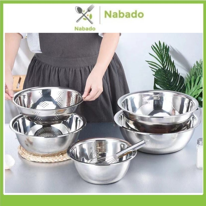 Bộ thau rổ inox 5 món cao cấp hàng nội địa Set thau chậu rổ đựng đồ ...