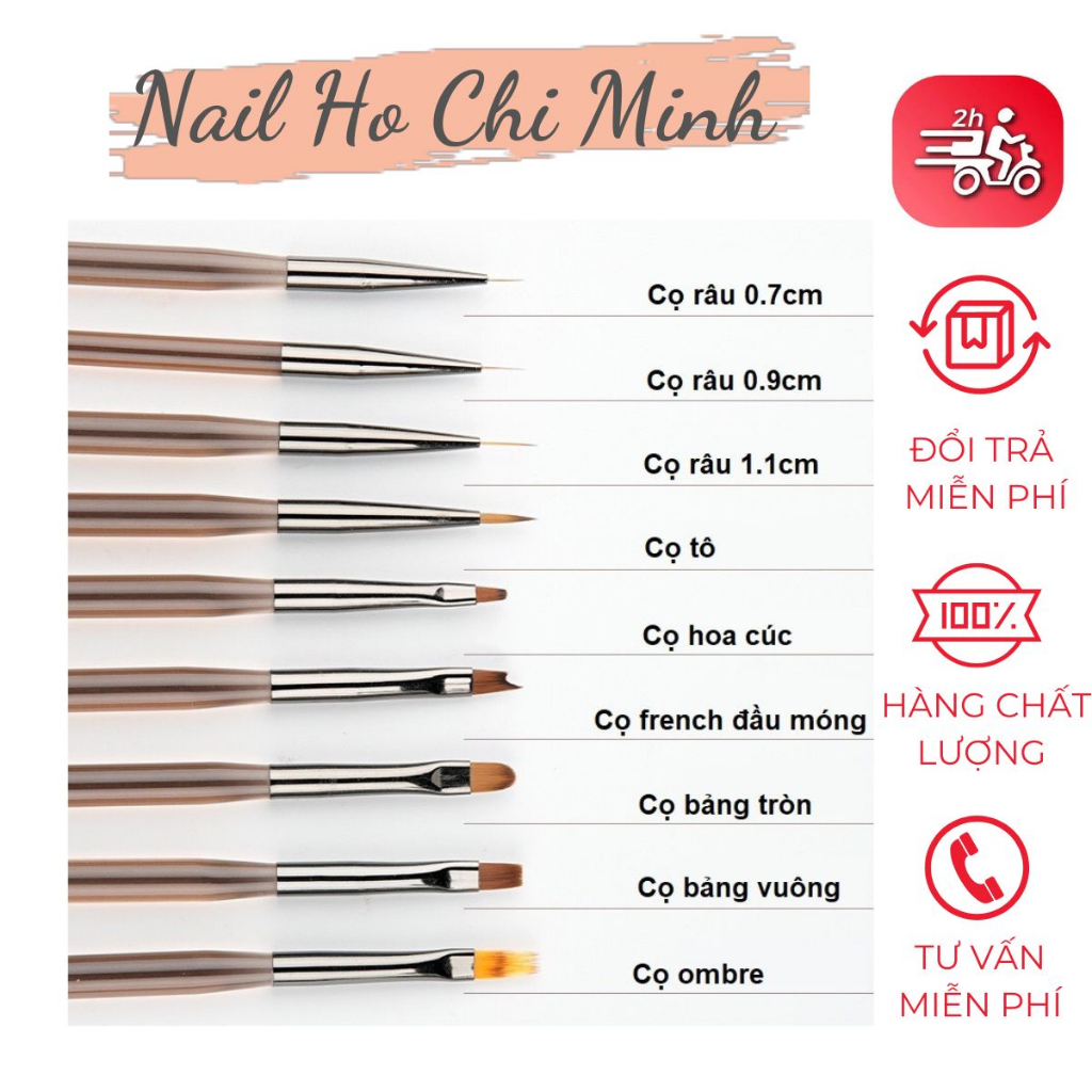 [Giá tốt] Bộ 9 cây cọ nail chuyên dụng - Set 9 cọ vẽ móng nail lông tổng hợp cao cấp mềm, mướt