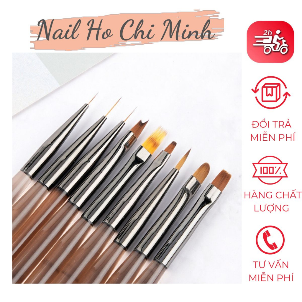 [Giá tốt] Bộ 9 cây cọ nail chuyên dụng - Set 9 cọ vẽ móng nail lông tổng hợp cao cấp mềm, mướt