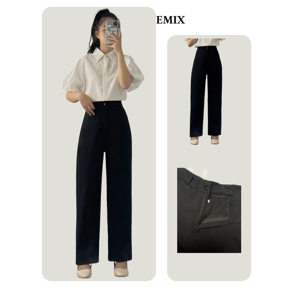 Ảnh Quần công sở nữ ống suông EMIX khóa giữa, dáng dài, cạp cao, vải tuyết mưa 0995/P2K7 1