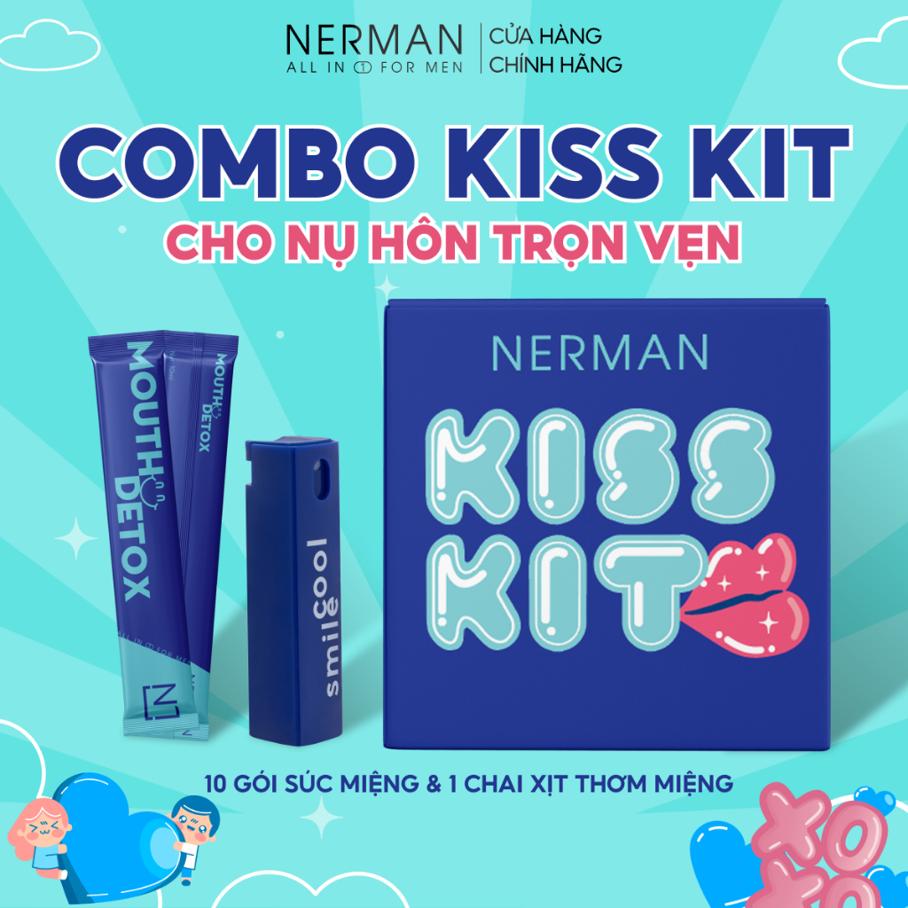 Ảnh Combo Kiss Kit Nerman-Xịt thơm miệng Spray&Kiss 10ml&10Gói Nước súc miệng Mouth Detox 10ml/gói-TẶNG 1 CẨM NANG TẬP HÔN 1