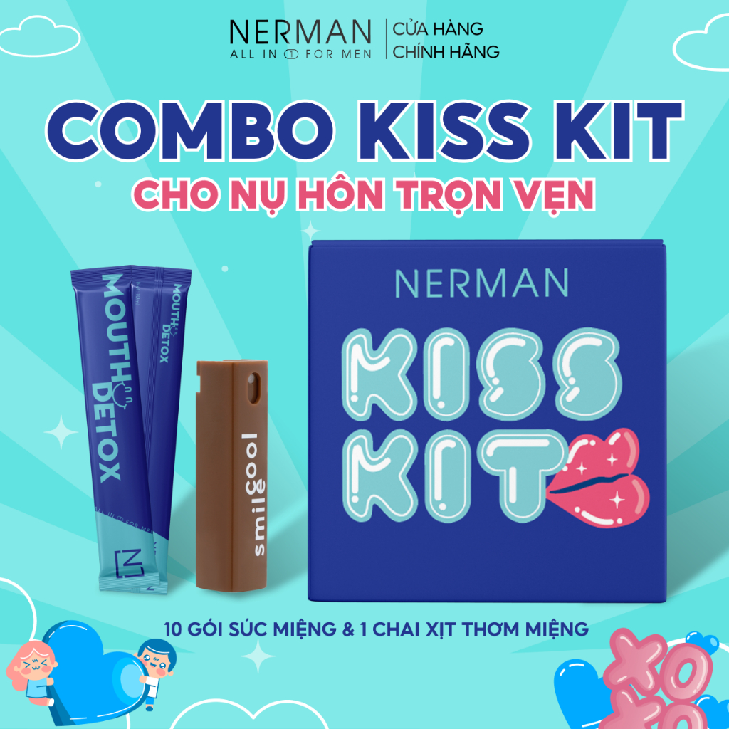 Ảnh Combo Kiss Kit Nerman-Xịt thơm miệng Spray&Kiss 10ml&10Gói Nước súc miệng Mouth Detox 10ml/gói-TẶNG 1 CẨM NANG TẬP HÔN 3