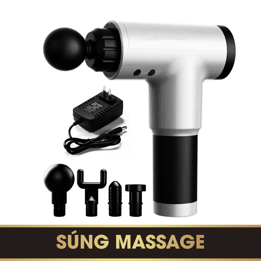 Máy Massage Cầm Tay 4 Đầu 6 Chế Độ - Súng Massage Trị Nhức Mỏi Vai Gáy, Đau Giãn Cơ