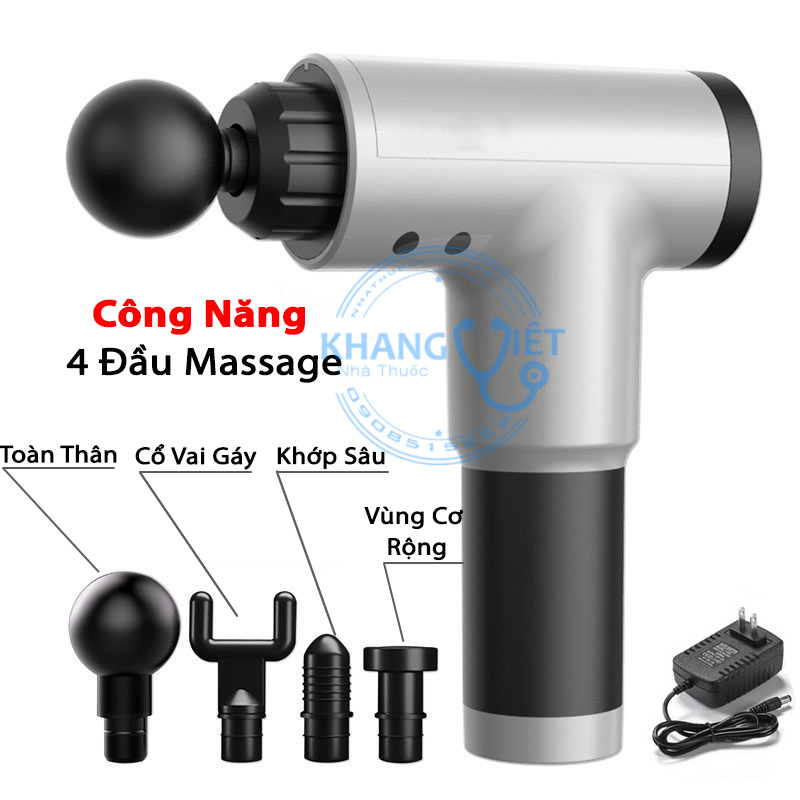 Máy Massage Cầm Tay 4 Đầu 6 Chế Độ - Súng Massage Trị Nhức Mỏi Vai Gáy, Đau Giãn Cơ