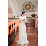 ĐẦM CƯỚI -VÁY ĐI BÀN CỔ TRÒN ĐÍNH ĐÁ KÈN NƠ ĐUÔI DÀI THƯỚT THA.̣(HÀNG CÓ SẴN ) FULL SIZE S/M/L/XL( có ảnh khách mặc ) — ảnh 8